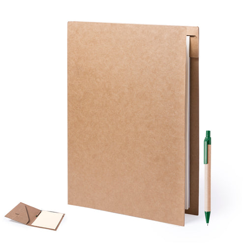 Resistant, rigidly finished recycled cardboard folder with matching color recycled cardboard ball pen included - Bloguer Personalised