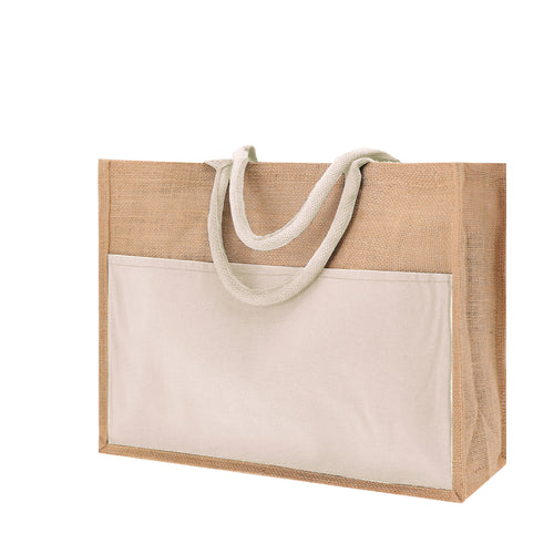 Jute bag with cotton front pocket - Cekon Personalised