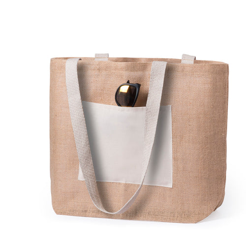 Jute bag with cotton front pocket - Farus Personalised