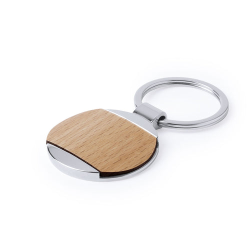 Keychain in combination of metal materials with a glossy finish and natural wood - Vitolok Personalised