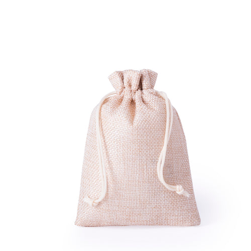 Handy polyester pouch in nature finishing, with matching color closing strings - Dacrok Personalised