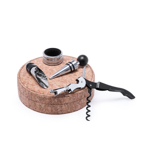Wine set of elegant circular design with natural cork finishing - Bribal Personalised