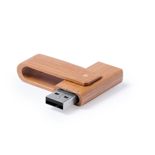 16GB USB flash drive, with twist mechanism and bamboo wood finish - Haidam 16GB Personalised