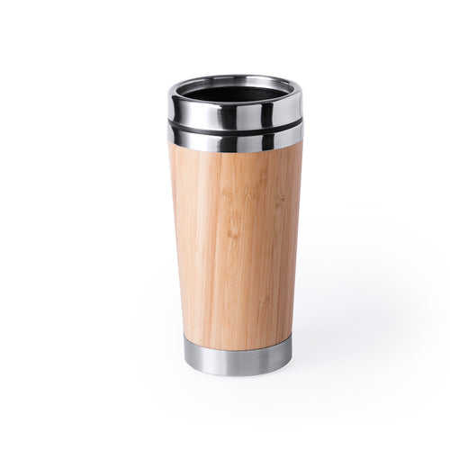 Tabletop glass with stainless steel interior and bamboo wood exterior - Ariston Personalised