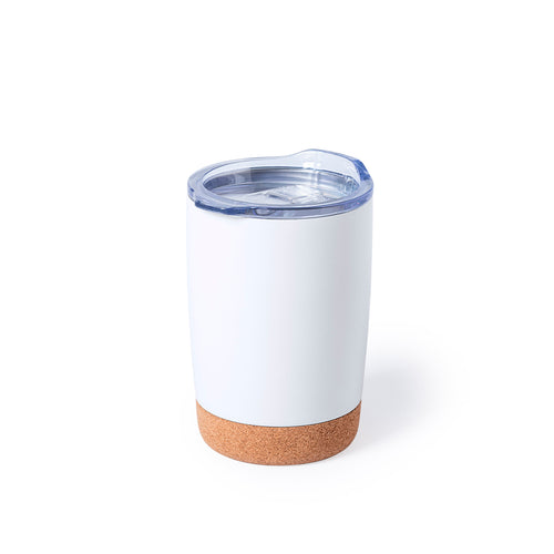 Top table glass made of a combination of a natural cork base with a stainless steel body in white finish, 380 ml capacity - Nerux Personalised