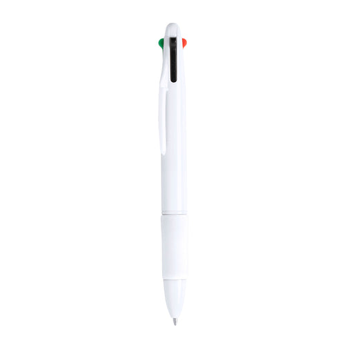 Ball pen 4-in-1 with retractable push-up mechanism, classic design and solid color body in white - Clessin Personalised