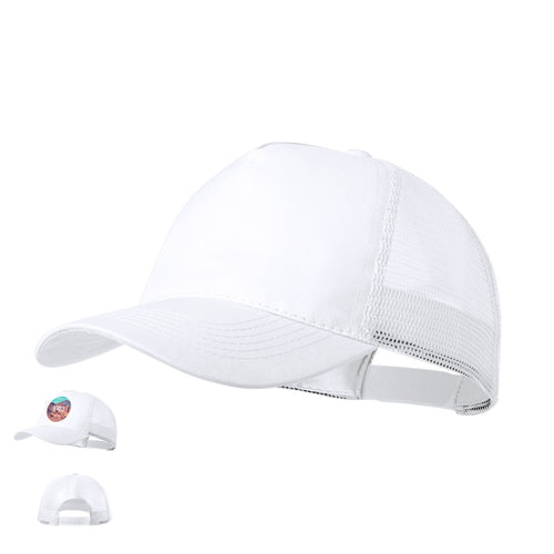 5 panel cap in polyester, with mesh fabric and adjustable plastic closure - Clipak Personalised