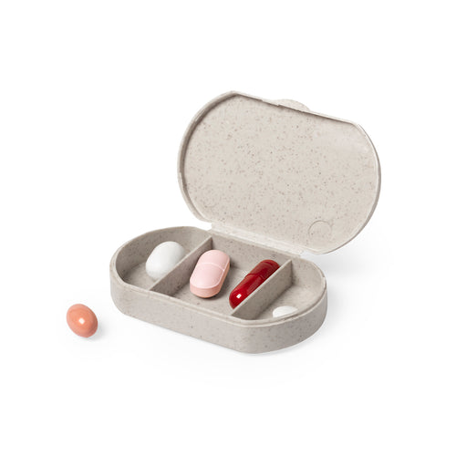 Pillbox in nature line, made of bamboo fibre, with 3 compartments and safety closure - Varsum Personalised