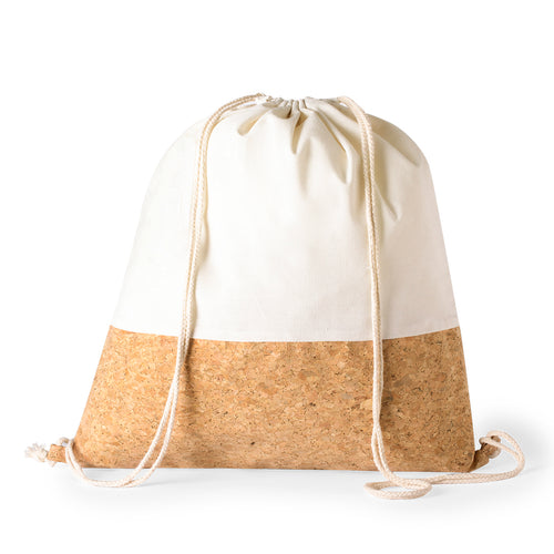 Nature line drawstring backpack in soft cotton and natural cork - Galsin Personalised