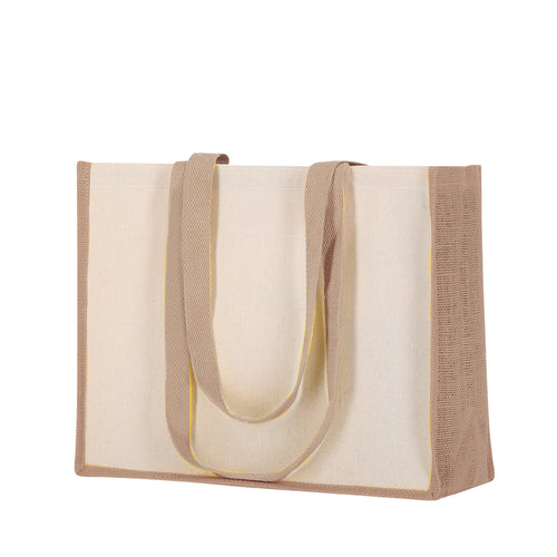 Nature line bag in combination of laminated jute and laminated cotton materials - Rotin Personalised