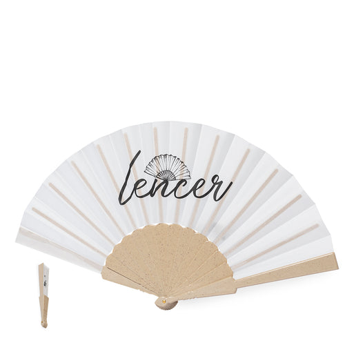 Nature line fan with bamboo fibre ribs and fabric in RPET material, obtained from recycled plastic materials, to encourage the reusing of plastic residues and contribute to the Earth’s sustainability - Lencer...