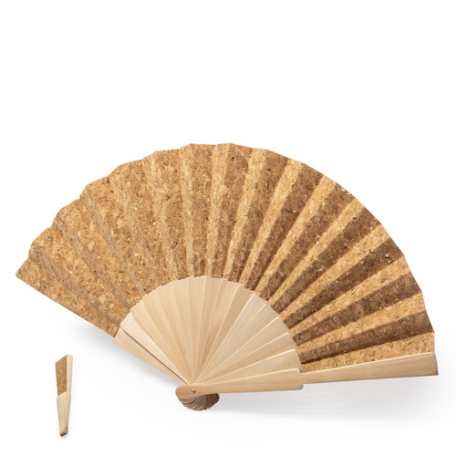 Nature line fan with wooden ribs and natural cork fabric - Kasol Personalised