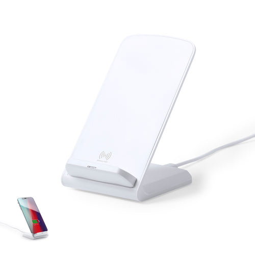 Wireless charger in an elegant white color, with smartphone holder functionality - Tarmix Personalised