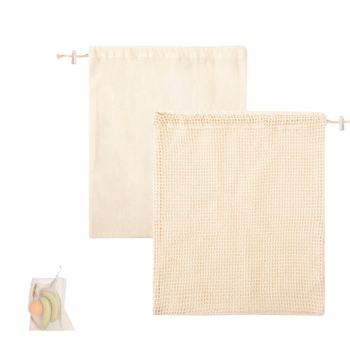 Nature line mesh bag in raw color cotton 120g/m2, with a flat side for printing - Tolmen Personalised