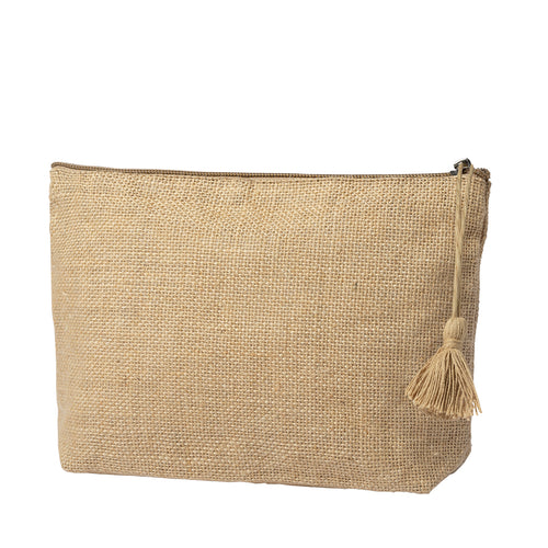 Nature line beauty bag in jute with lamination, with zipper closure and super cool cotton puller - Lindak Personalised