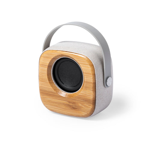 Bluetooth speaker in combination of nature-cut bamboo pieces and wheat straw housing, in order to encourage the use of natural raw materials and reduce pollutant emissions - Kepir Personalised
