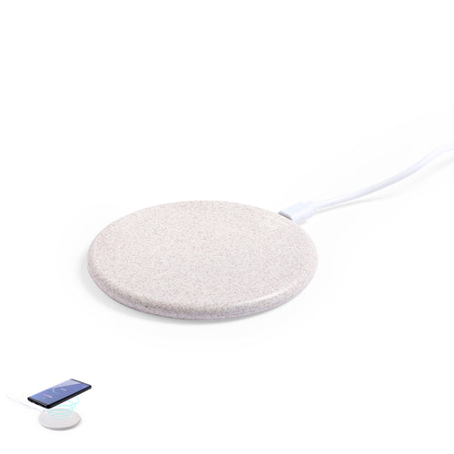 Wireless charger with a circular design made of wheat straw, in order to encourage the use of natural raw materials and reduce contaminant emissions - Aleix Personalised