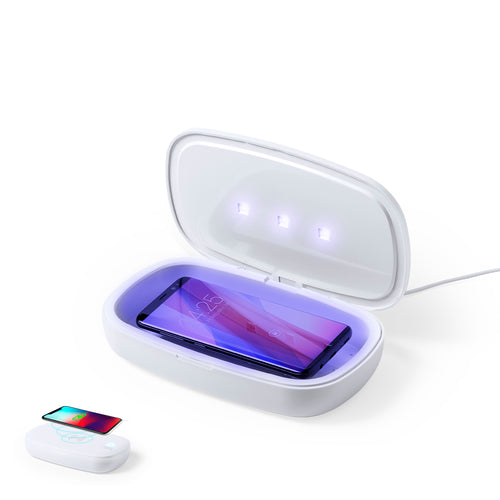 Ultraviolet light sterilizer box type C, with wireless smartphone charger integrated in the lid - Halby Personalised