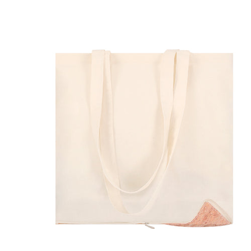 Folding bag of nature line in combination of cotton materials of 110 g/m2 and natural cork base, with pocket - Charel Personalised