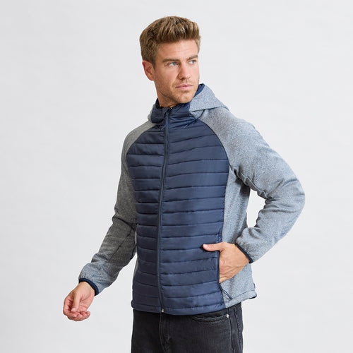 Breathable unisex jacket in combination of soft shell and polyester materials, with feather touch padded fabric on the front and back - Kimpal Personalised