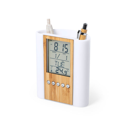 Nature line pen holder with integrated multifunction clock - Petrox Personalised