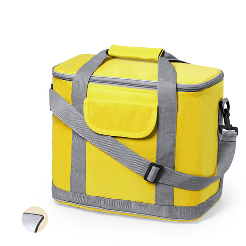 Multipurpose cooler bag in resistant 420D polyester, with main zippered compartment and velcro pocket on the front - Sindy Personalised
