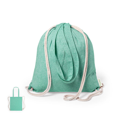 Nature line drawstring backpack bag in durable 140g/m2 recycled cotton, with matching 70 cm lenght carrying handles - Fenin Personalised