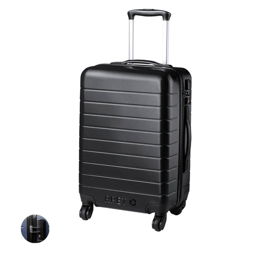 Impact-resistant, nature line, cabin trolley made of RPET material produced from recycled plastic, thus promoting the reuse of plastic waste and contributing to the sustainability of the planet - Dacrux Personalised