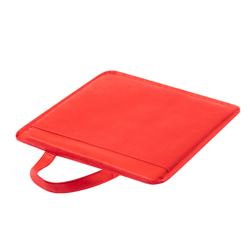 Cushion made in durable non-woven, with thick padding, carrying handle and pocket for branding - Rostel Personalised