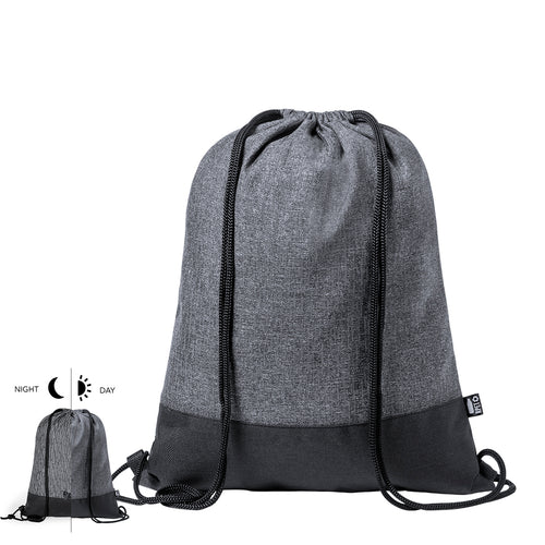 Reflective drawstring backpack in durable 600D RPET polyester made from recycled plastic, to encourage the reuse of plastic waste and help the sustainability of the planet - Stabby Personalised