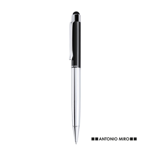 Pointer ball pen by Antonio Miró with twist mechanism and soft metal body, elegant combination of colors in silver and black - Yago Personalised