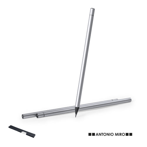 Offerte Uniche Sentel Personalizzato - Set di 3 matite in legno by Antonio Miró in un'elegante finitura argentata, con logo del marchio sulla parte superiore