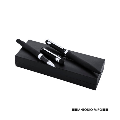 Elegant set by Antonio Miró with twist mechanism ball pen and a hood roller with original ring in a sober design - Nilka Personalised