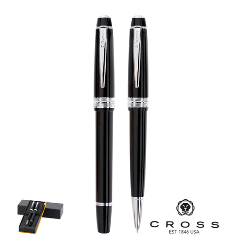 Set of ball pen and roller Cross Bailey Light, combining a high glossy resin with a polished chrome, metallic finish Personalised