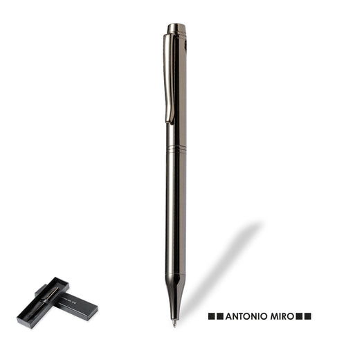 Antonio Miró ball pen made in shiny metal, with brand logo on the barrel and available - Gordon Personalised