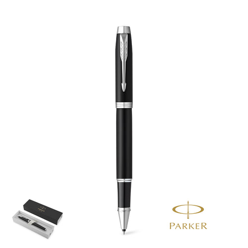 Parker roller pen IM Essential, in matte black lacquered metal barrel and cap with chrome-plated trims Personalised