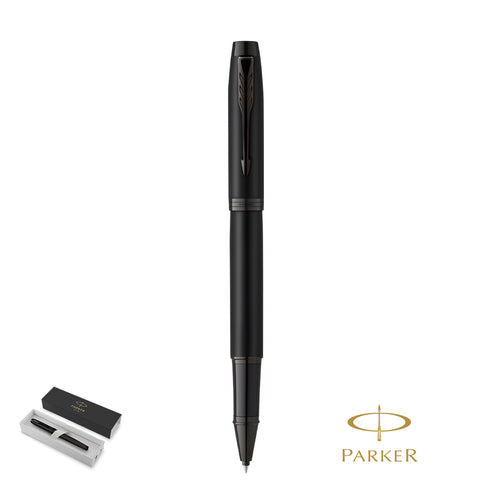 Roller Parker IM Achromatic, made of stainless steel with a matte black lacquered finish and black ink Personalised
