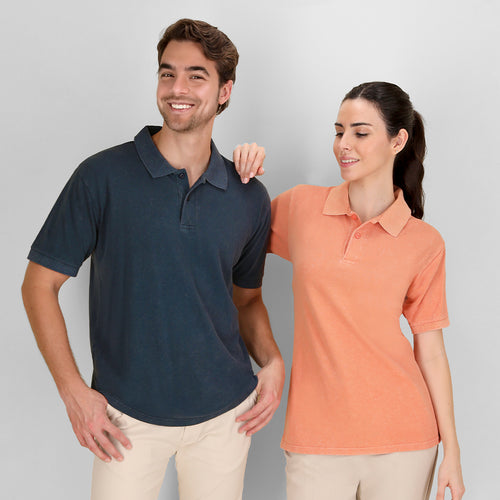 Unisex polo shirt with washed jeans effect, making each piece unique and unrepeatable - Ken Personalised