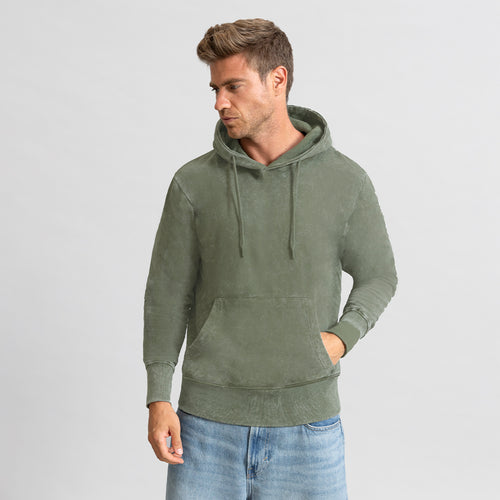 Unisex hooded sweatshirt with washed jeans effect, making each piece unique and unrepeatable - Grea Personalised