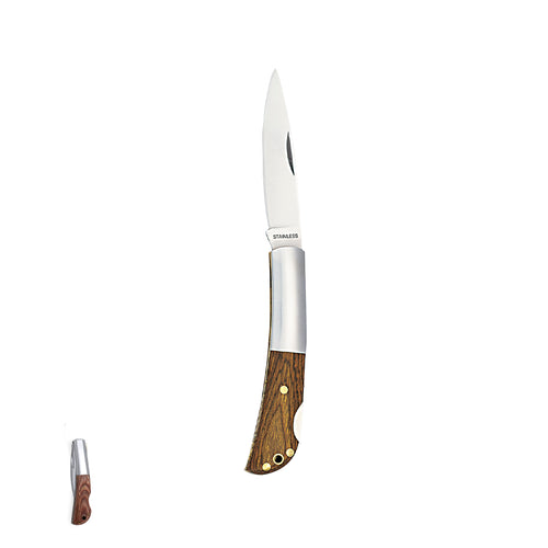 Knife with stainless steel blade and handle in combination with natural wood and stainless steel - Woon Personalised