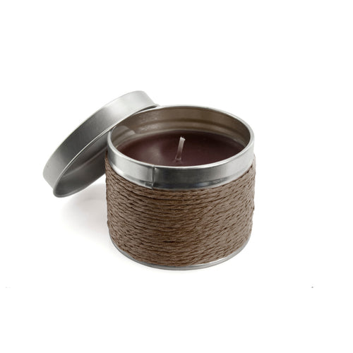 Aromatic candle with metallic container and body covered with thread - Shiva Personalised
